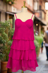 Fuchsia Homecoming Dresses Sweetheart A-line Spaghetti Straps Mini Cocktail Party Dresses for Teens