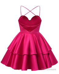 Mauve Satin Homecoming Dress Sweetheart Neck Tiered Short Graduation Dresses