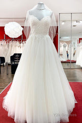 Gorgeous Long A-line Sweetheart Spaghetti Straps Tulle Lace Wedding Dresses