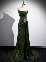 Green Sequins Mermaid Long Prom Dress with Leg Slit, Green Sequins Party Dress