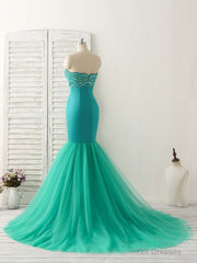 Green Tulle Mermaid Long Prom Dress Green Evening Dress