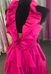 Halter Neck Ball Gown Long Prom Dresses with Ruffle Skirt