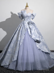 Haze Blue Tulle Off the Shoulder Quinceanera Dress