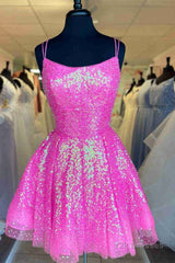 Hot Pink Sequins A-Line Homecoming Dress