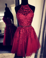 Lace Embroidery Halter Tulle Homecoming Dresses Cross Back