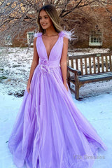 Light Pink V-Neck Backless Tulle Long Prom Dress