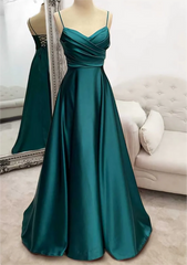 Women Satin Prom Dresses Long V-Neck Evening Gowns Formal Party Dress