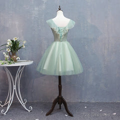 Lovely Short Tulle V-neckline with Flower Lace Party Dress Homecoming Dress, Short Formal Dresses