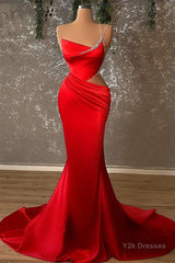 Copy of Black And Red Mermaid Straps Long Evening Dress, Long Prom Dress With Leg Slit