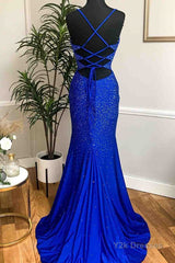 Mermaid Long Red Prom Dress with Rhinestones,Royal Blue Bodycon Dresses