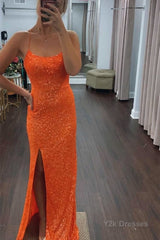 Mermaid Sequins Long Prom dress with Slit