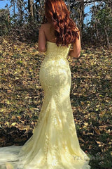 Mermaid Strapless Lace Long Prom Dress with Slit