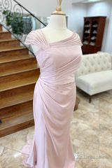 Pink Asymmetrical Mermaid Satin Long Mother of Bride Dress