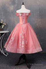 A-line Off-Shoulder Short Prom Dresses Appliques Sweet 16 Gown