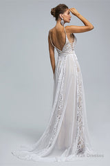 Spaghetti Straps Beach Wedding Dresses With Adjustable Drawstring