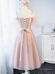 Off the Shoulder Short Pink Prom Dress with Corset Back, Short Pink Formal Graduation Bridesmaid Dresses