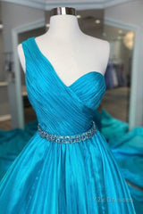 One Shoulder A Line Prom Dress with Beading Waist