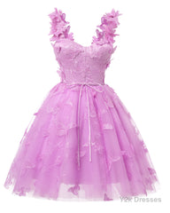 Blush Pink 3D Butterfly Lace Applique Tulle Homecoming Dress for Teens Sweetheart Mini Short Prom Dresses