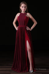 Pleat Draped Side Slit Off Shoulder Zipper Burgundy Bridesmaid Dresses