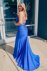 Plus Size Sparkly Spaghetti Straps Royal Blue Sequins Long Prom Dress