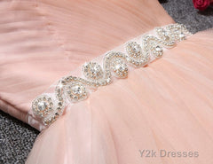 Strapless Blush Pink Tulle Short With Sash Sweet 16 Cute Prom Dresses