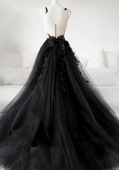 Black tulle applique long fabulous custom made black Evening Dresses