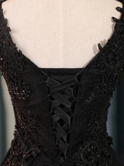 A Line V Neck Little Black Homecoming Dresses With Lace Up