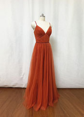 Bridesmaid Dresses, Burnt Tulle Bridesmaid Dress, 2025 Spaghetti Straps Boho