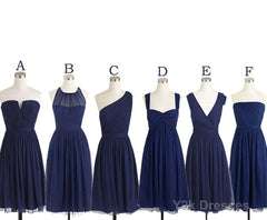 Short Navy Blue Chiffon Mismatch Maid Of Honor Girls Group In Knee Length Simple Cheap Prom Dresses