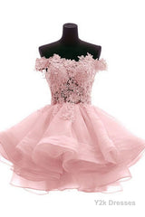 Cute Off Shoulder Pink Elegant 2024 Homecoming Dresses