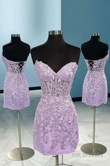 Purple Tight Short Homecoming Dress with Appliques