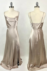 Cowl Neck Straps Long Bridesmaid Dress with Slit