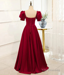 Red Puff Sleeve Prom Dress / Red Bridesmaid Dress / Victorian Dress