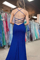 Royal Blue Beaded Prom Dress with Fringes