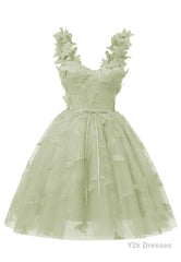 Sage Green 3D Butterfly Lace Applique Tulle Homecoming Dress for Teens Sweetheart Mini Short Prom Dresses