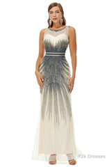 Sequin Bead Sleeveless High Neck Mermaid Prom Dresses