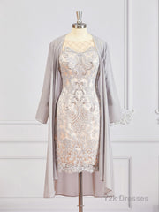 Sheath/Column Bateau Short/Mini Chiffon Mother of the Bride Dresses With Appliques Lace