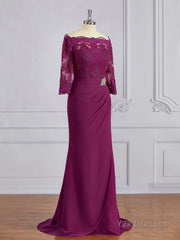 Sheath/Column Off-the-Shoulder Sweep Train Mother of the Bride Dresses With Appliques Lace