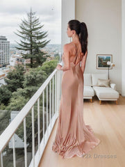 Sheath/Column Spaghetti Straps Floor-Length Silk like Satin Evening Dresses With Leg Slit