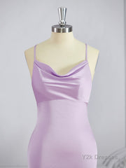 Sheath/Column Square Sweep Train NS Elastic Woven Satin Bridesmaid Dresses