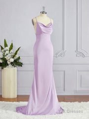 Sheath/Column Square Sweep Train NS Elastic Woven Satin Bridesmaid Dresses