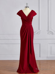 Sheath/Column V-neck Floor-Length Jersey Mother of the Bride Dresses With Ruffles