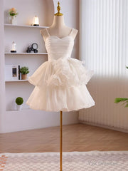 Short White Tulle Prom Dress, Short White Tulle Formal Homecoming Dresses