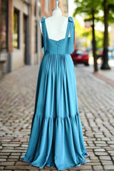 Simple A Line Long Bridesmaid Dress with Pleated Prom Dress