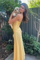 Simple Yellow Sheath Side Slit Maxi Long Party Prom Dresses Online