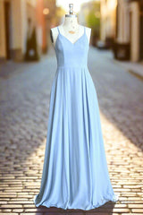 Sky Blue Chiffon Long Bridesmaid Dress