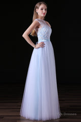 Sleeves Appliques Sheer Lace Button Floor Length Tulle Prom Dresses