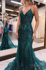 Sparkly Dark Green Mermaid Sequin Long Prom Dress