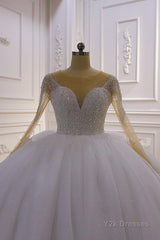 Sparkly Jewel Sequined Long Sleevess Princess Wedding Dress