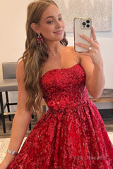 Sparkly Red Long Prom Dress with Pockets